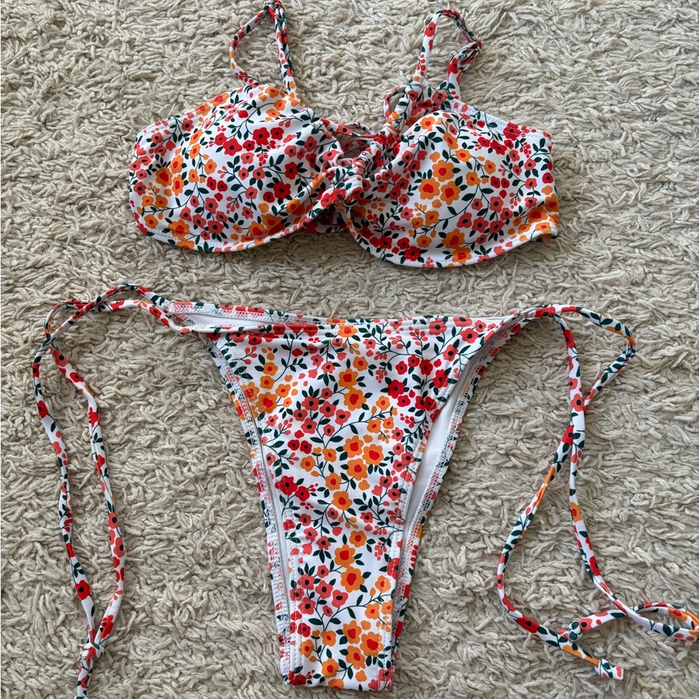 SHEIN Floral Bikini - Red, Orange, Green